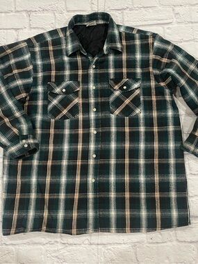 Five Brother Flannel Jacket Mens XL Green Plaid Pearl Snap Over Shirt Shacket